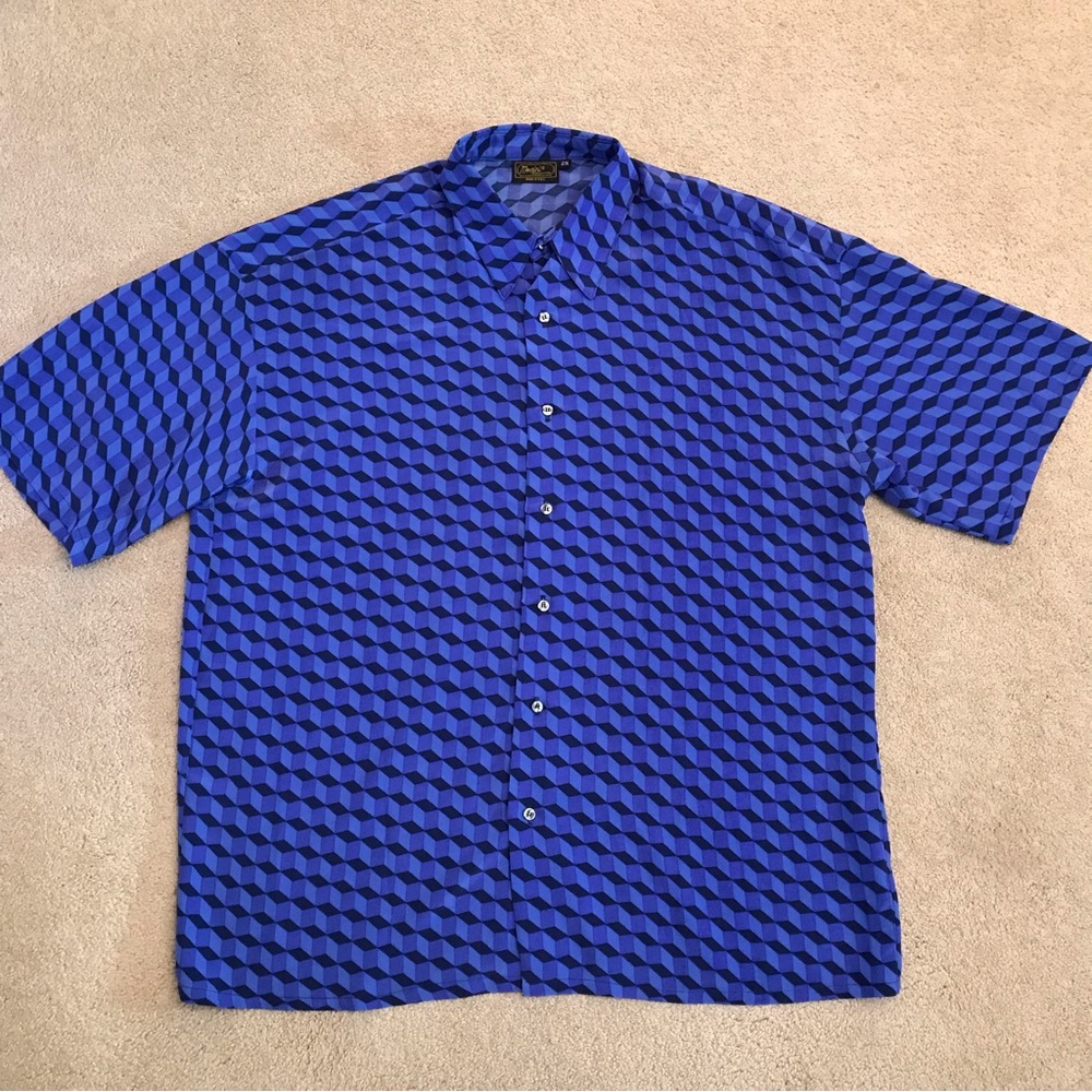 Monzini Vintage 80s Mens Short Sleeve Shirt 2X XXL Relaxed Fit Q Bert USA Made